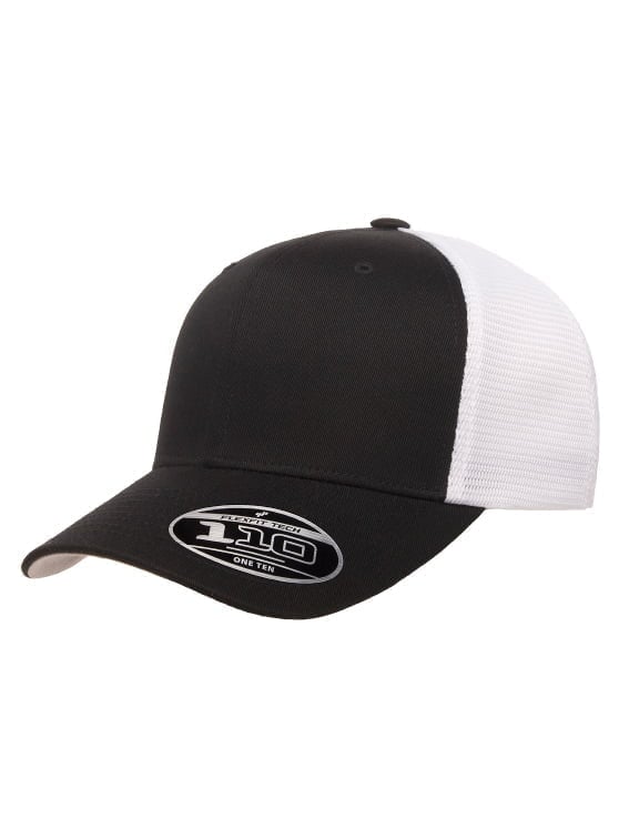 Flexfit - Black and white two-tone mesh cap with a logo on the front.