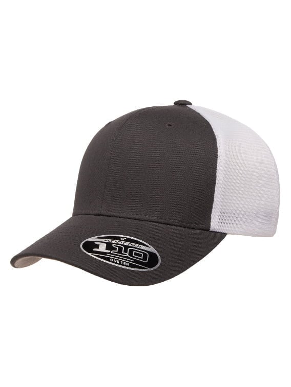 Flexfit - A two-tone baseball cap with a dark gray front and white mesh back.