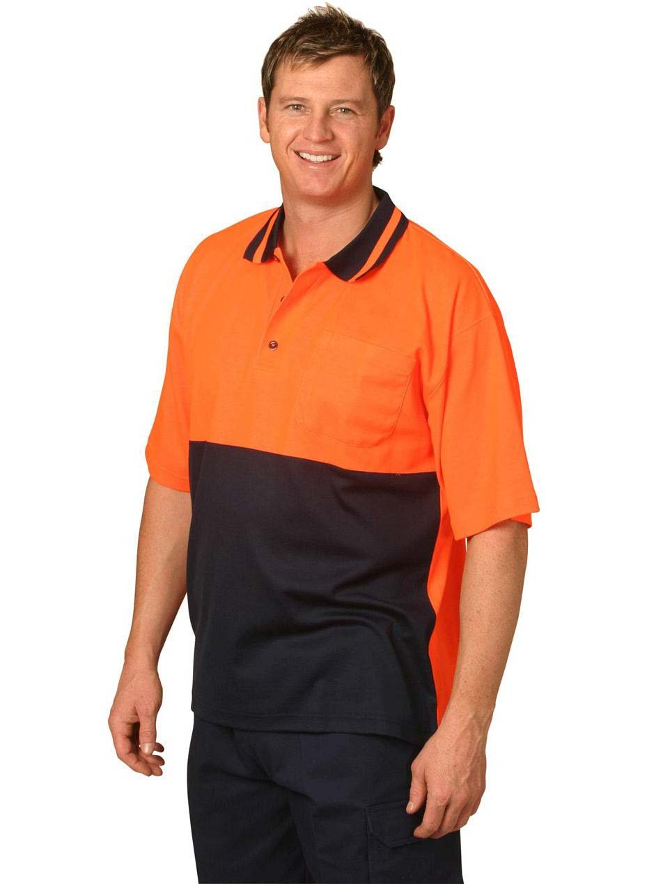 Mens Hi-Vis Short Sleeve Cotton Back Safety Polo