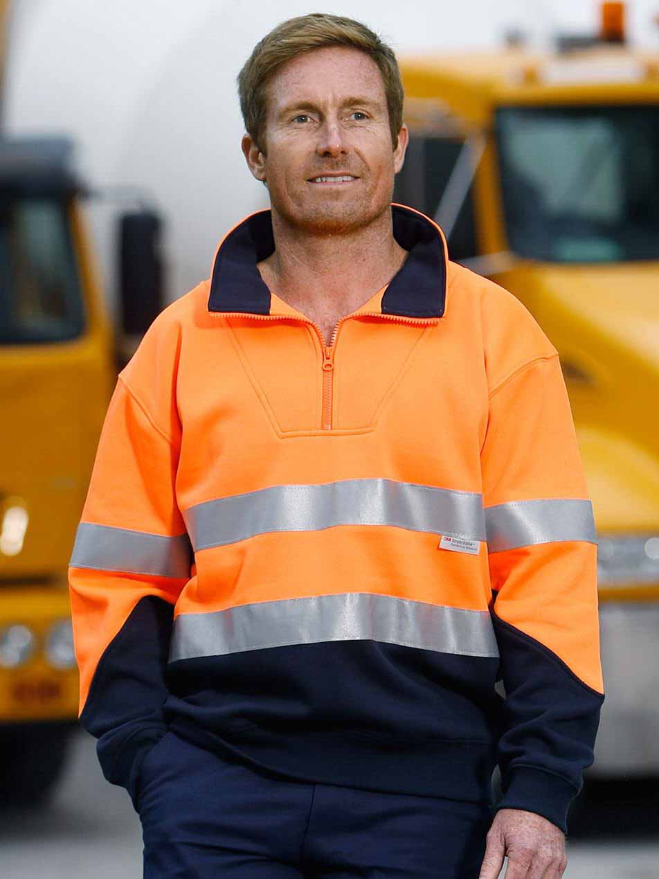 Mens Hi-Vis Long Sleeve Fleece Sweat With Reflective Taping