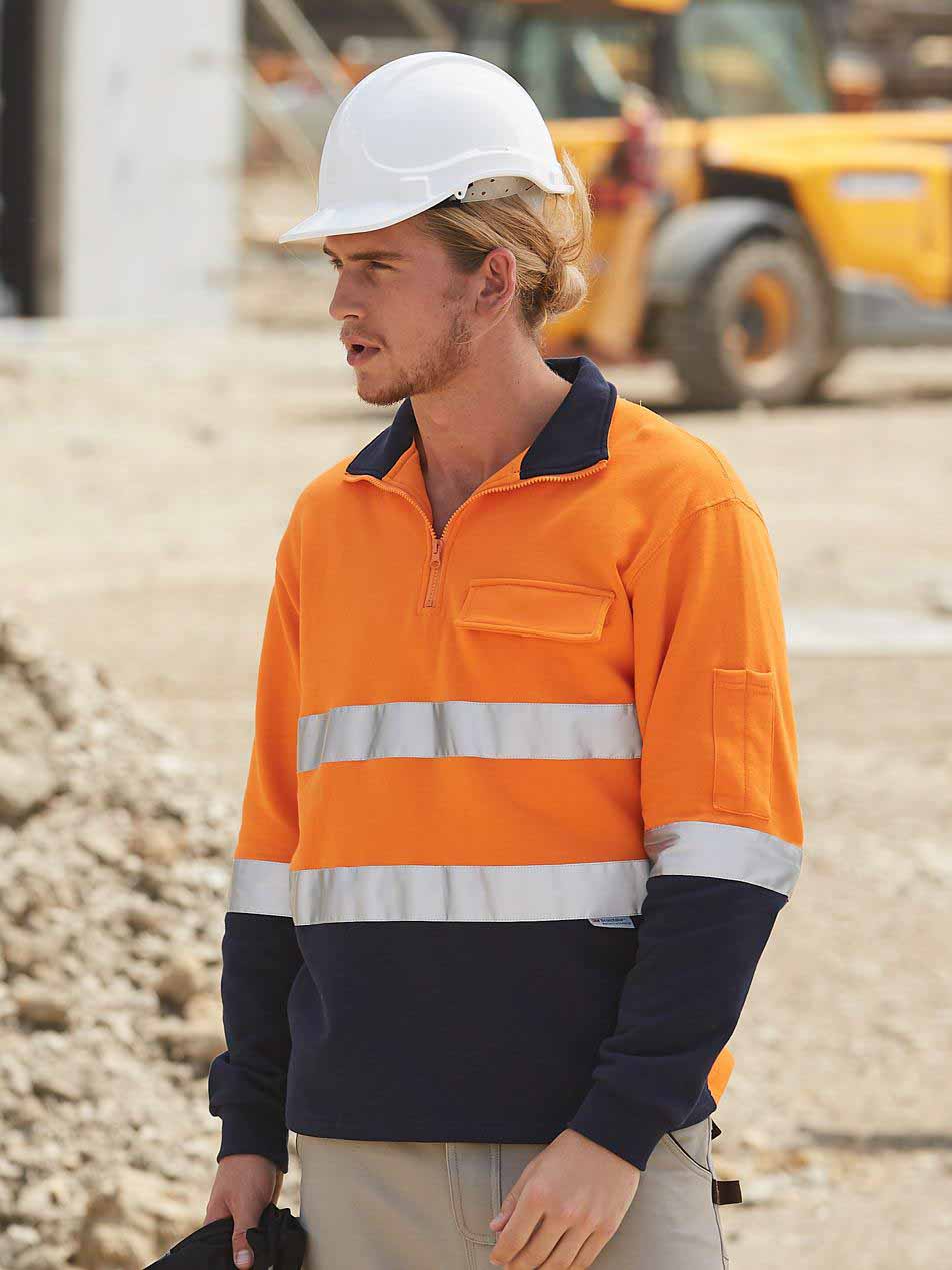 Mens Hi-Vis Two Tone Cotton Fleecy Sweat With Reflective Taping
