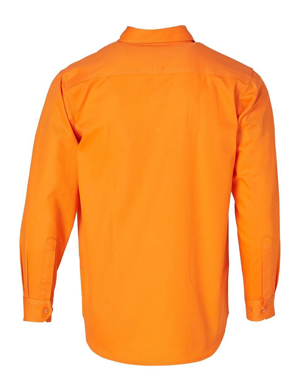 Australian Industrial Wear - Mens orange long sleeve cotton drill shirt.