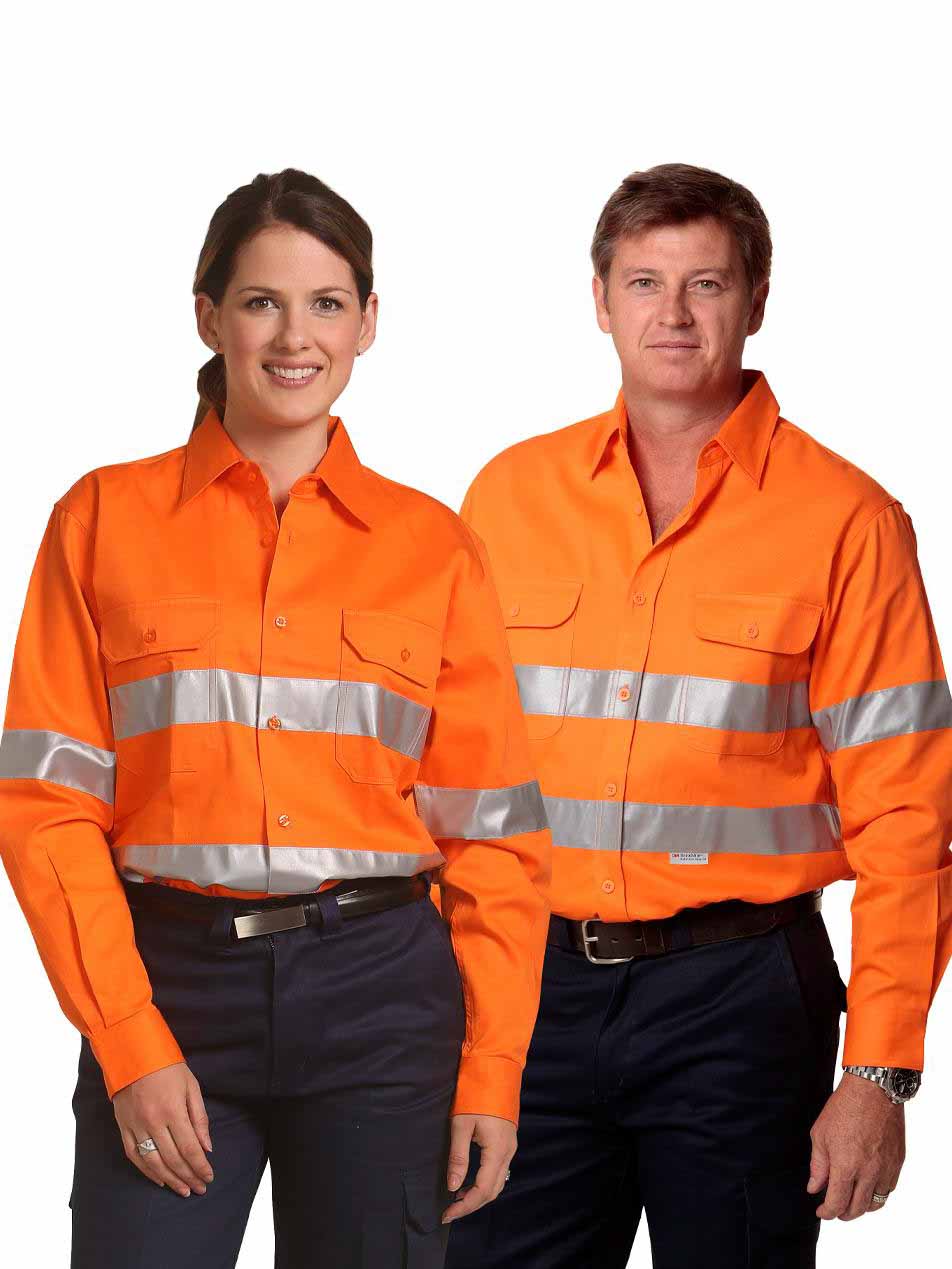 Unisex Hi-Vis Cotton Drill Long Sleeve Shirt With Taping