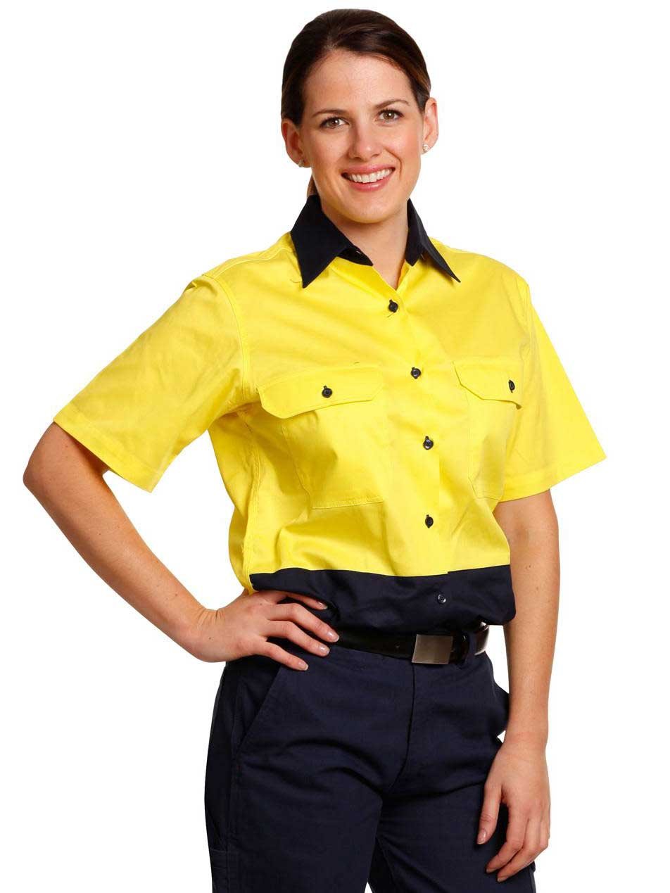 Ladies Hi-Vis Cotton Twill Short Sleeve Shirt
