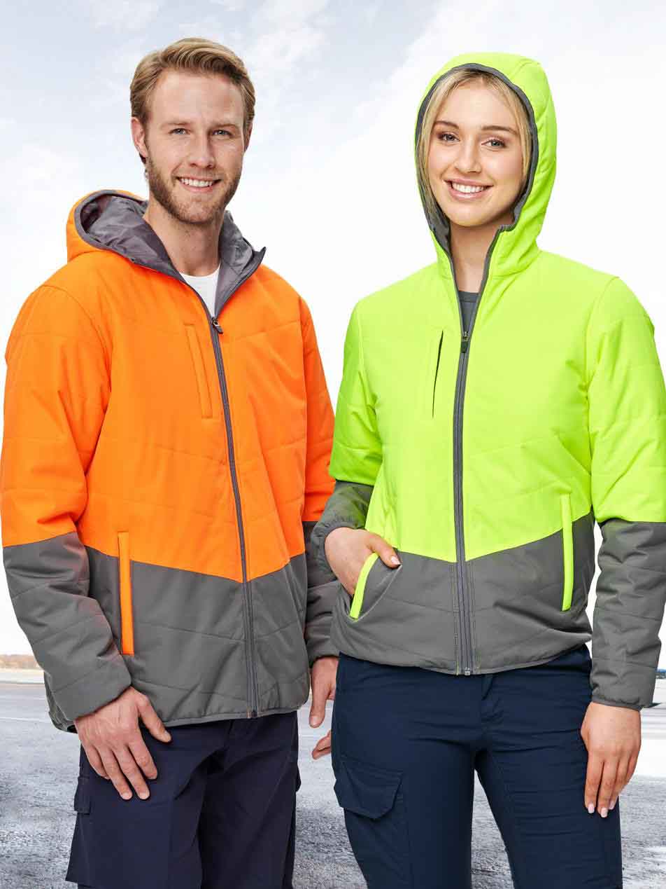 Unisex Hi-Vis Modern Styling Hooded Puffer Jacket