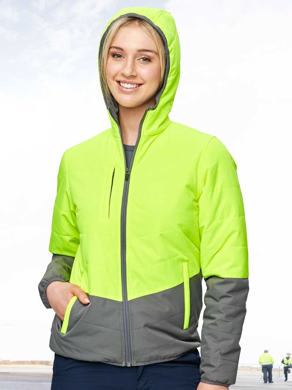 Unisex Hi-Vis Modern Styling Hooded Puffer Jacket
