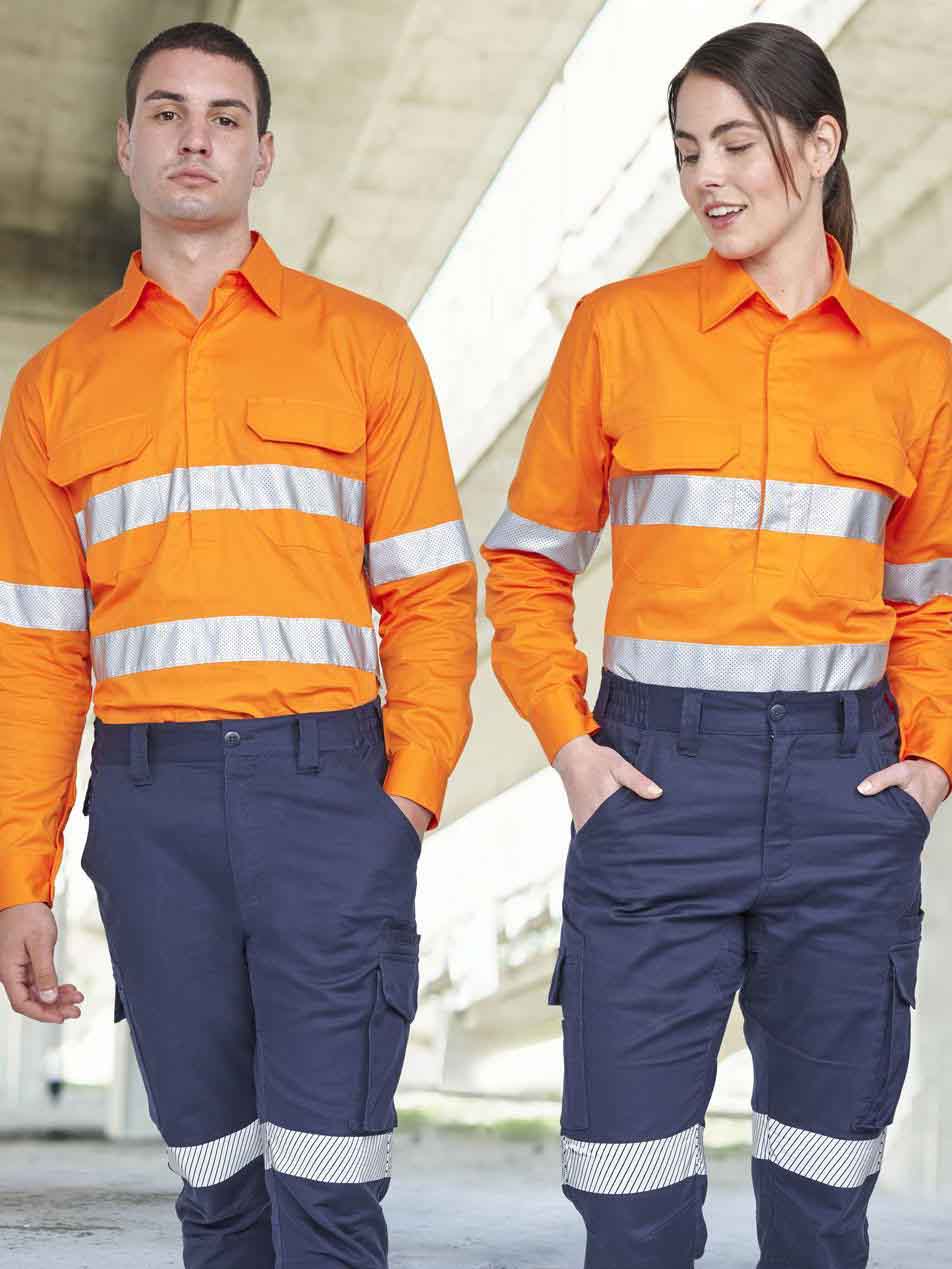 Unisex Hi-Vis Cool Breeze Closed Front Long Sleeve Work Shirt With Perforated Tape