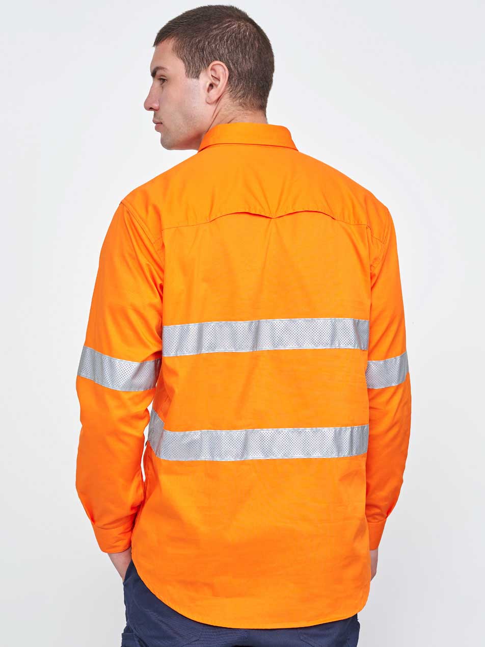 Unisex Hi-Vis Cool Breeze Closed Front Long Sleeve Work Shirt With Perforated Tape