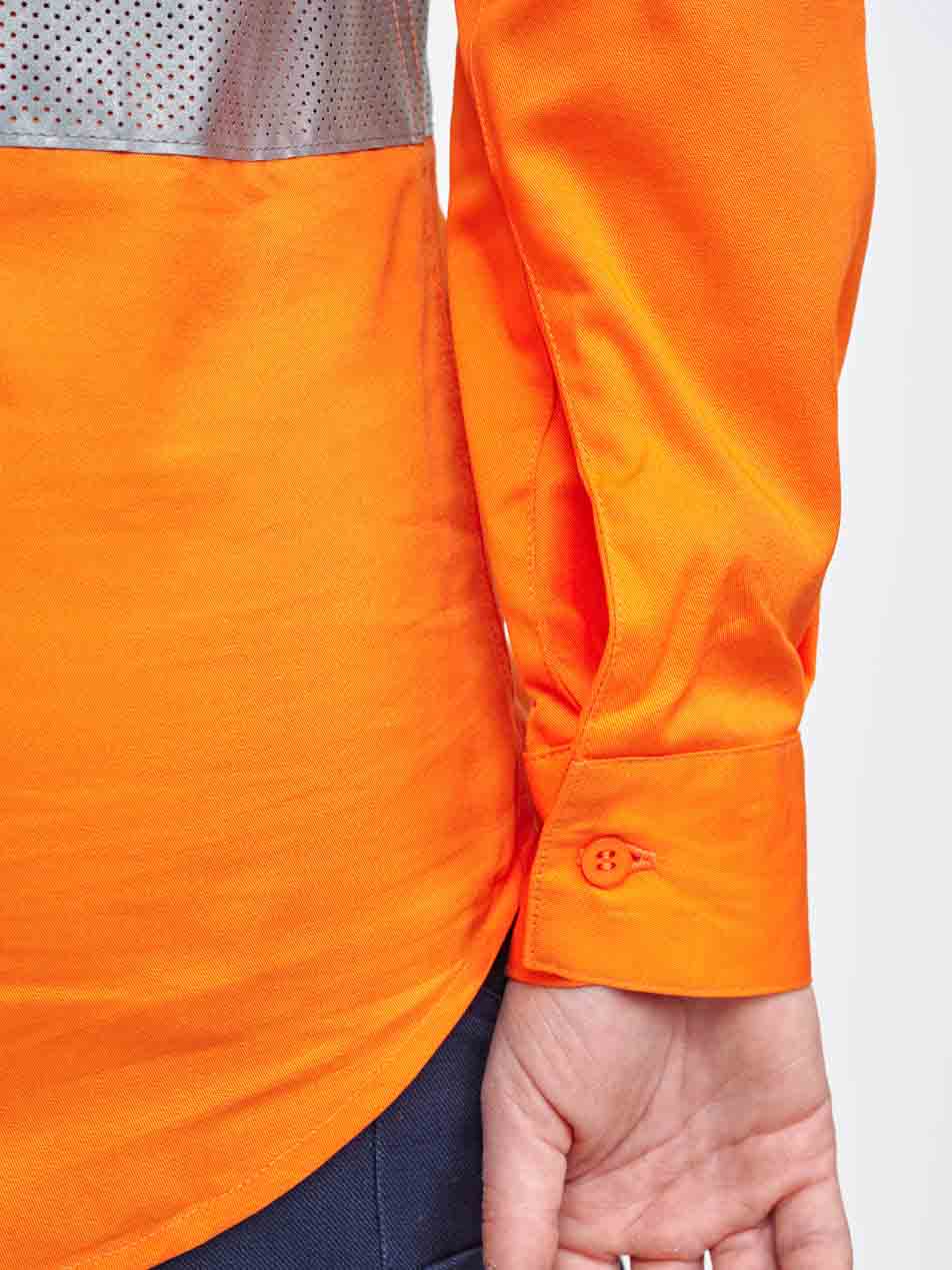 Unisex Hi-Vis Cool Breeze Closed Front Long Sleeve Work Shirt With Perforated Tape