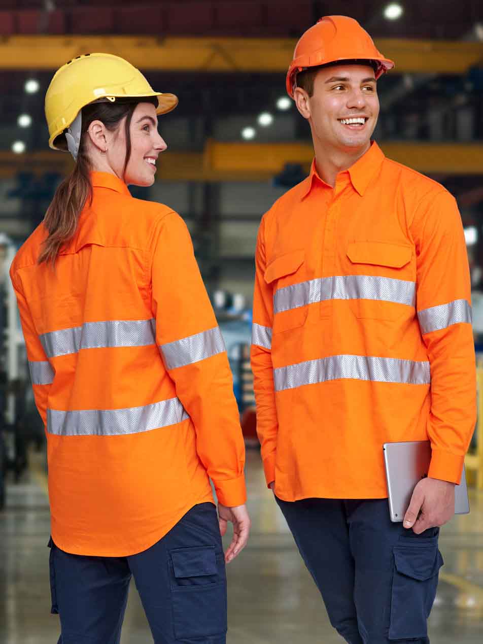 Unisex Hi-Vis Cool Breeze Closed Front Long Sleeve Work Shirt With Perforated Tape