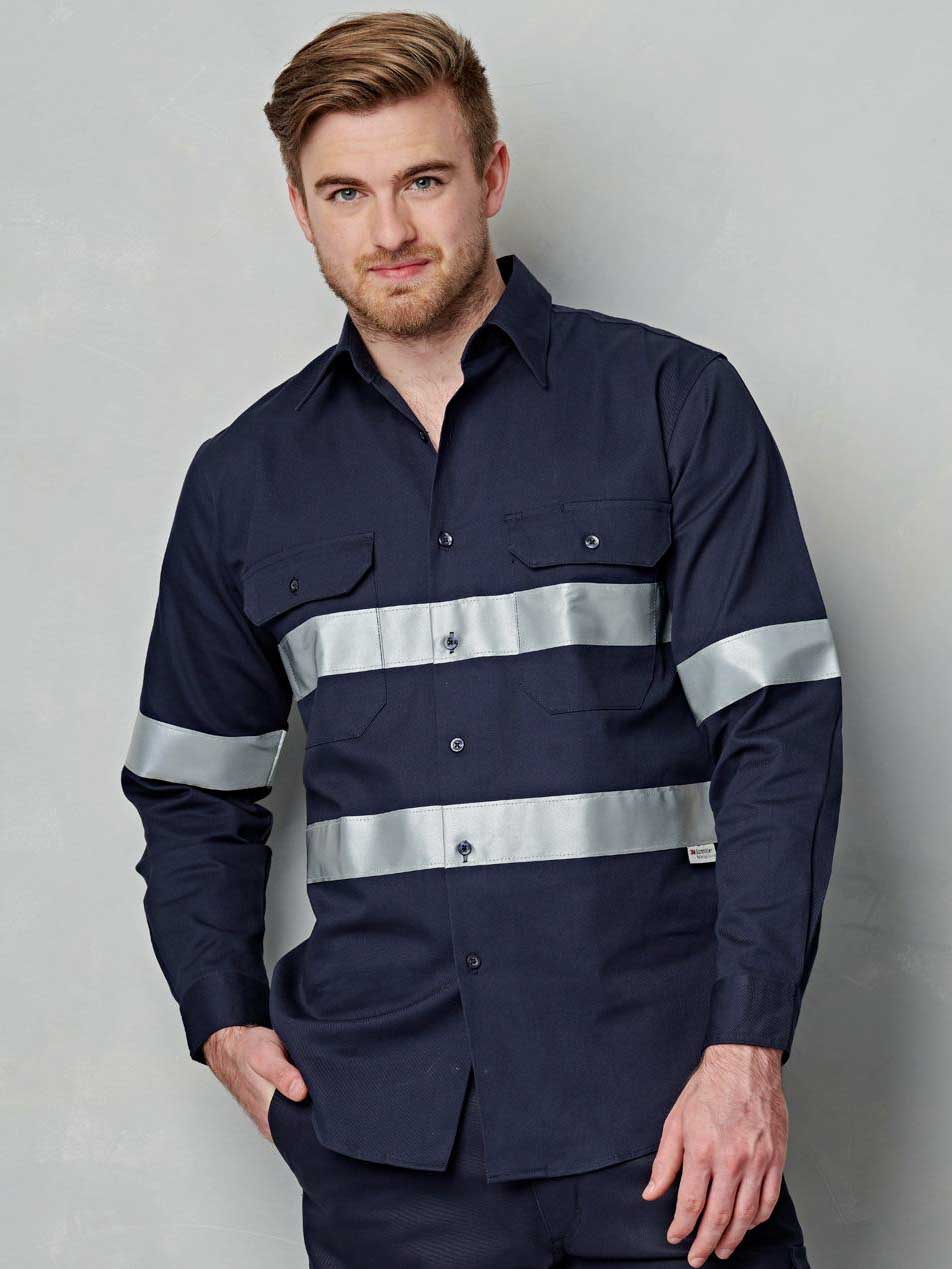 Mens Cotton Drill Long Sleeve Shirt With Taping