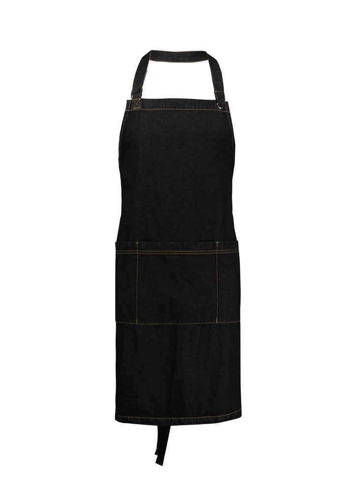 Biz Collection - Black denim bib apron with adjustable neck strap and waist pocket.
