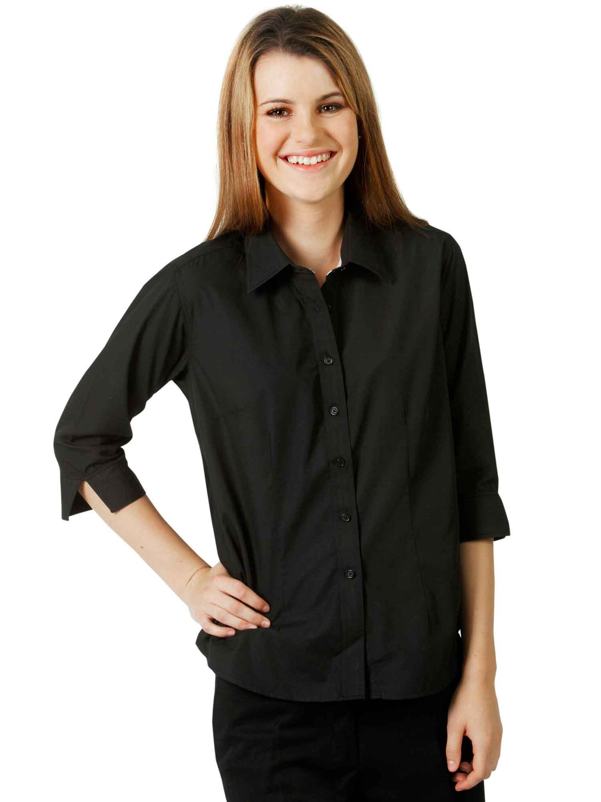 Ladies 3/4 Length Sleeve Poplin Business Shirt