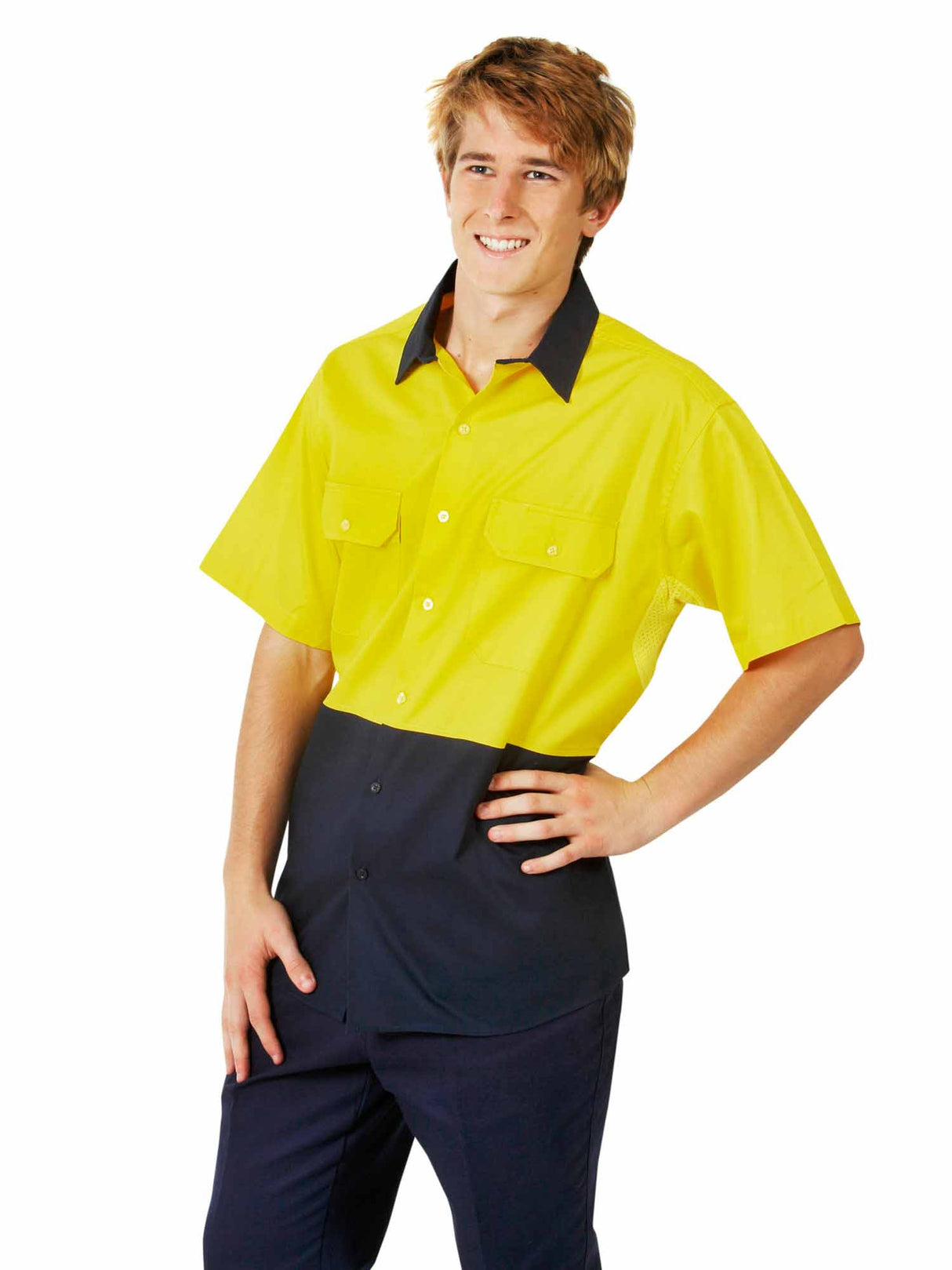 Hi Vis Short Sleeve Two Tone Cotton Twill Shirt