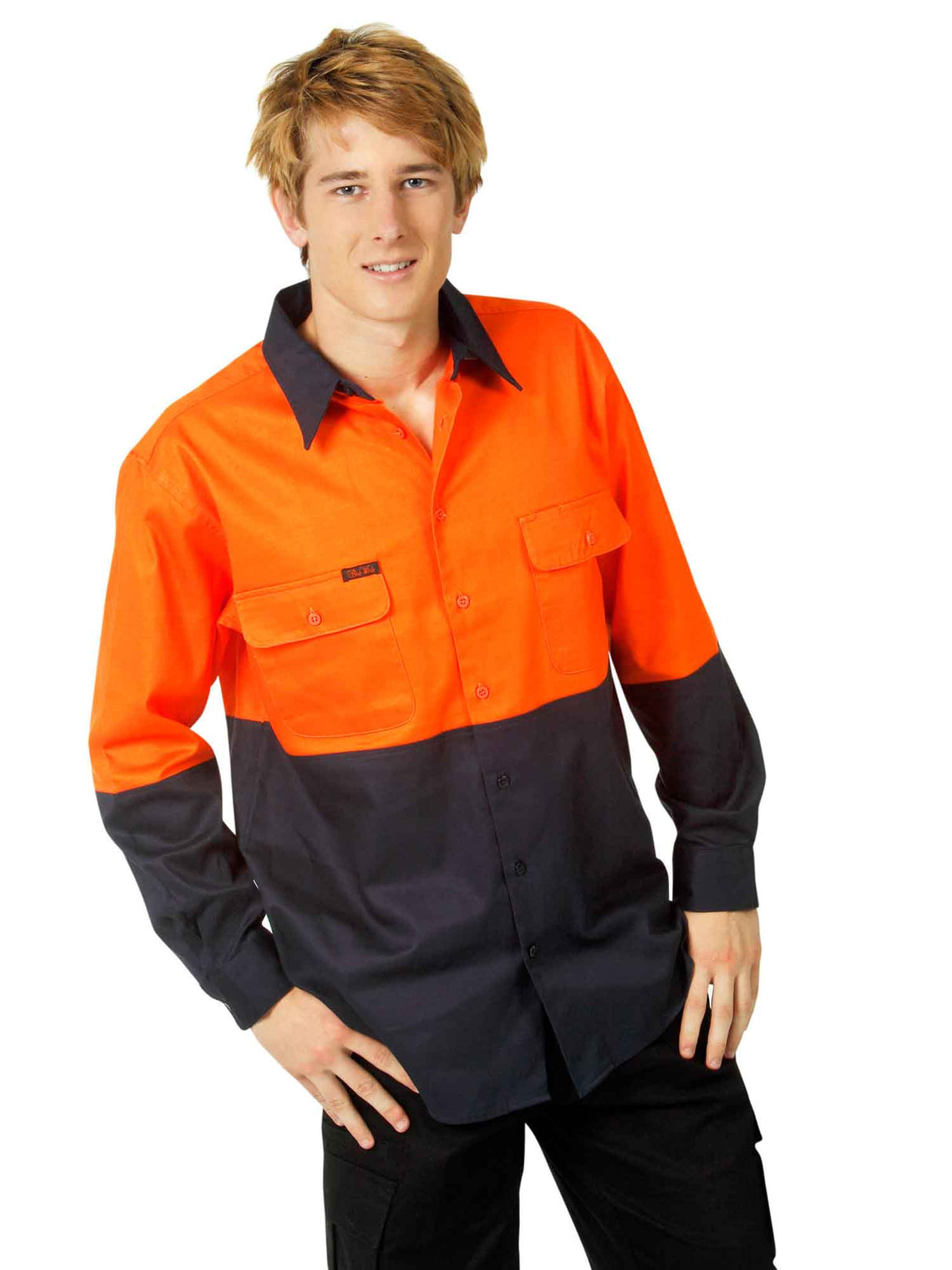 Hi Vis Long Sleeve Two Tone Cotton Drill Shirt