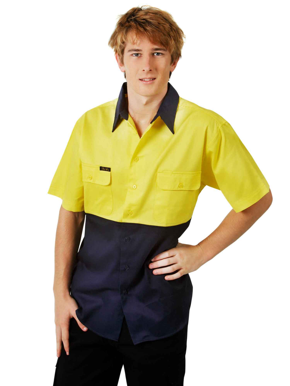 Hi Vis Short Sleeve Two Tone Cotton Drill Shirt