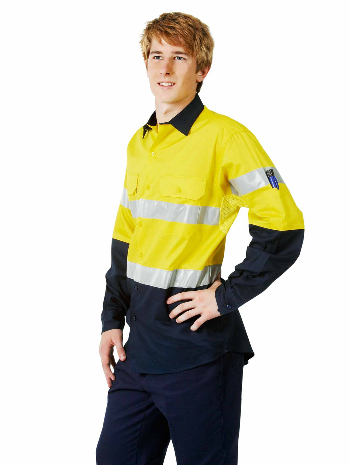 Hi Vis Long Sleeve Two Tone Cotton Twill Shirt With Taping