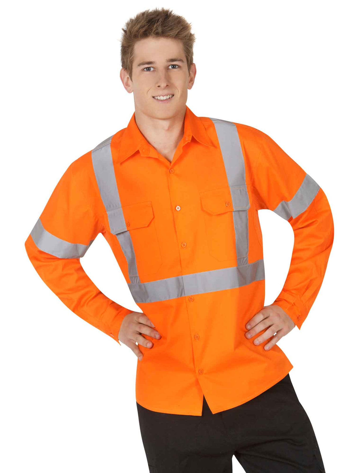 Hi Vis Long Sleeve Cotton Twill Shirt With X Back Taping