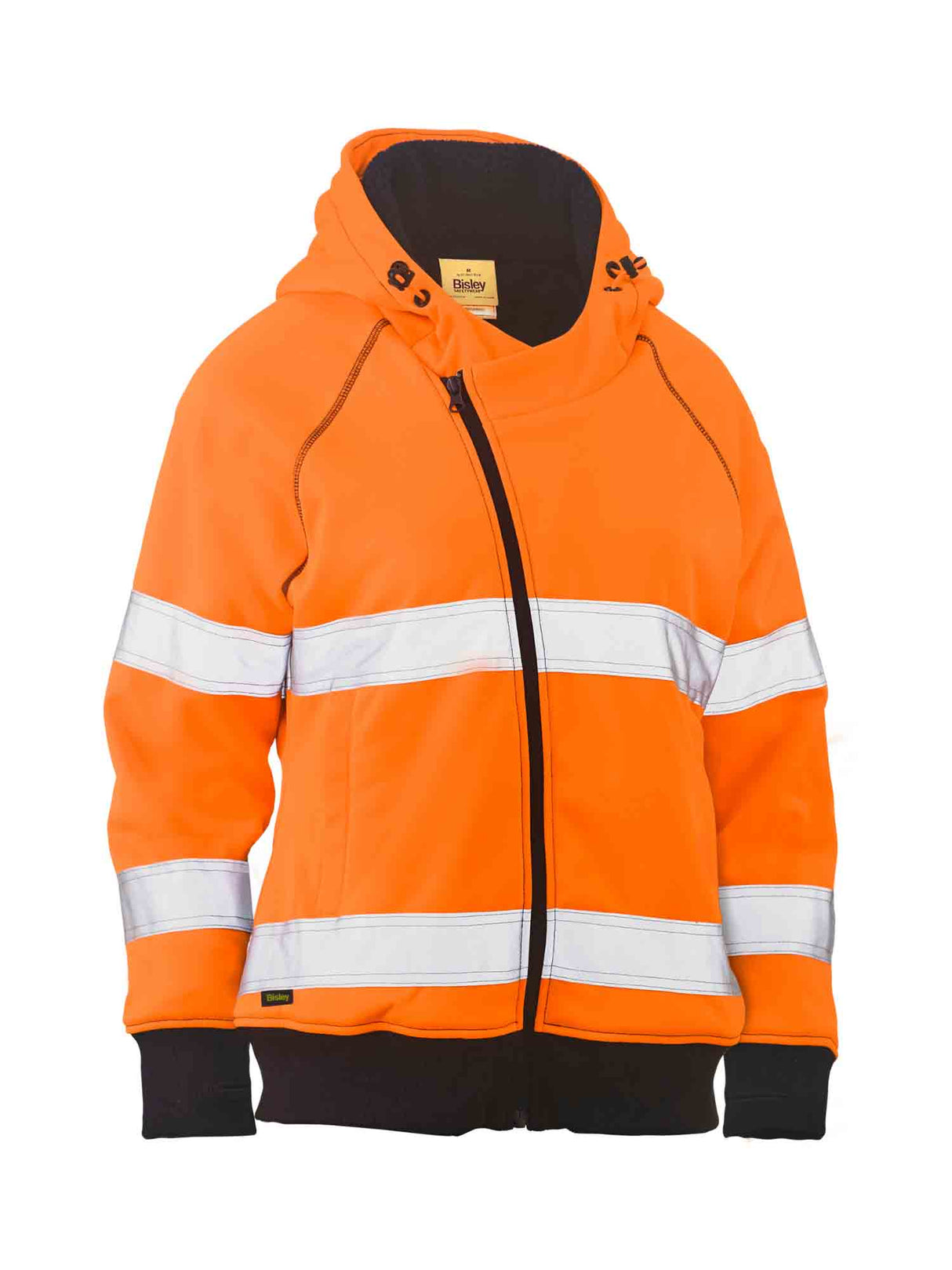 Ladies Taped Hi Vis Fleece Zip Front Hoodie With Sherpa Lining