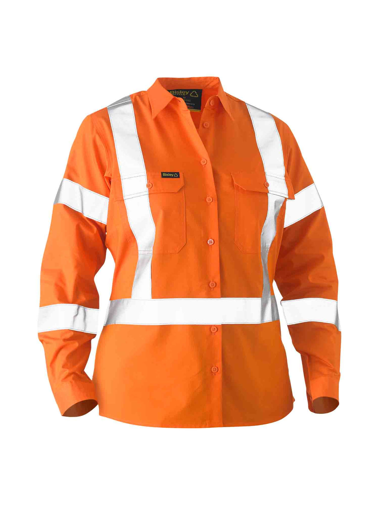 Ladies Long Sleeve Recycle Taped X Taped Hi Vis Drill Shirt