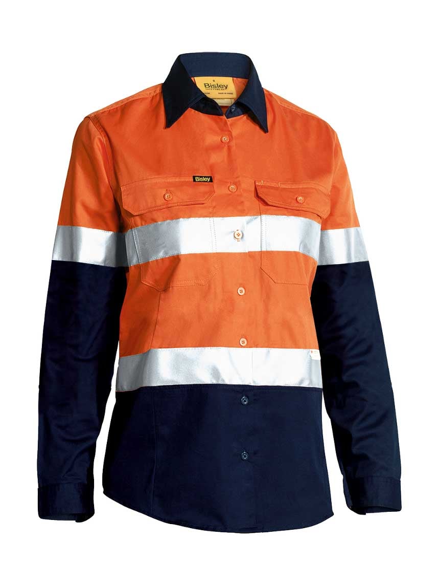 Ladies Long Sleeve Taped Hi Vis Cool Lightweight Drill Shirt