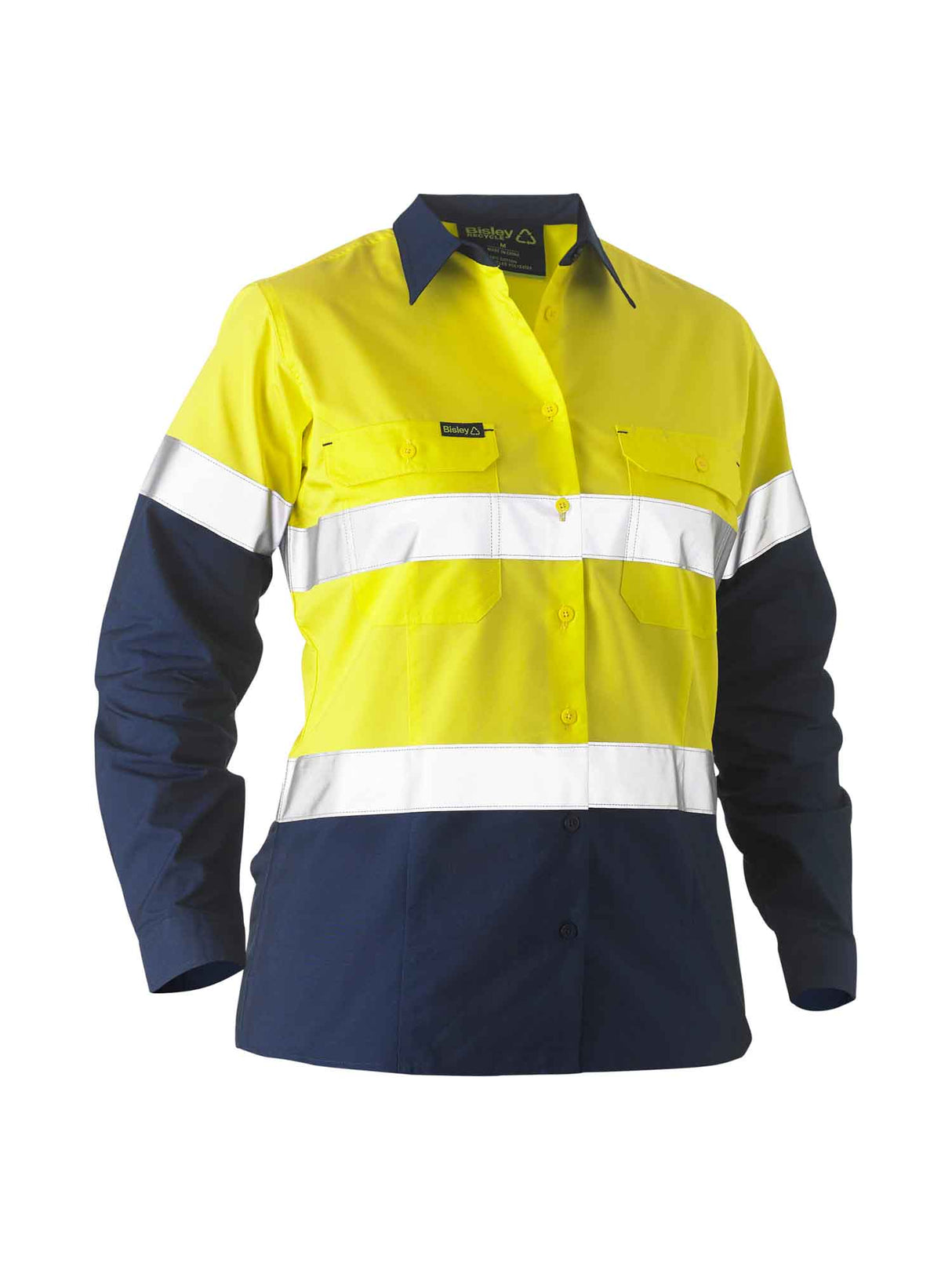 Ladies Long Sleeve Recycle Taped Two Tone Hi Vis Drill Shirt