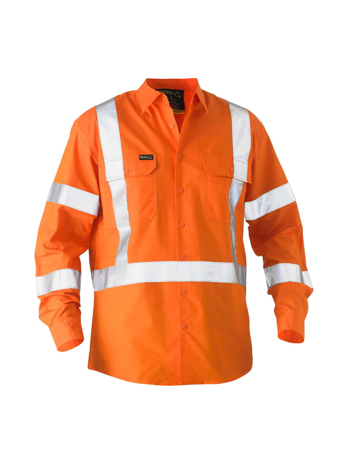 Mens Long Sleeve Recycle X Taped Hi Vis Drill Shirt