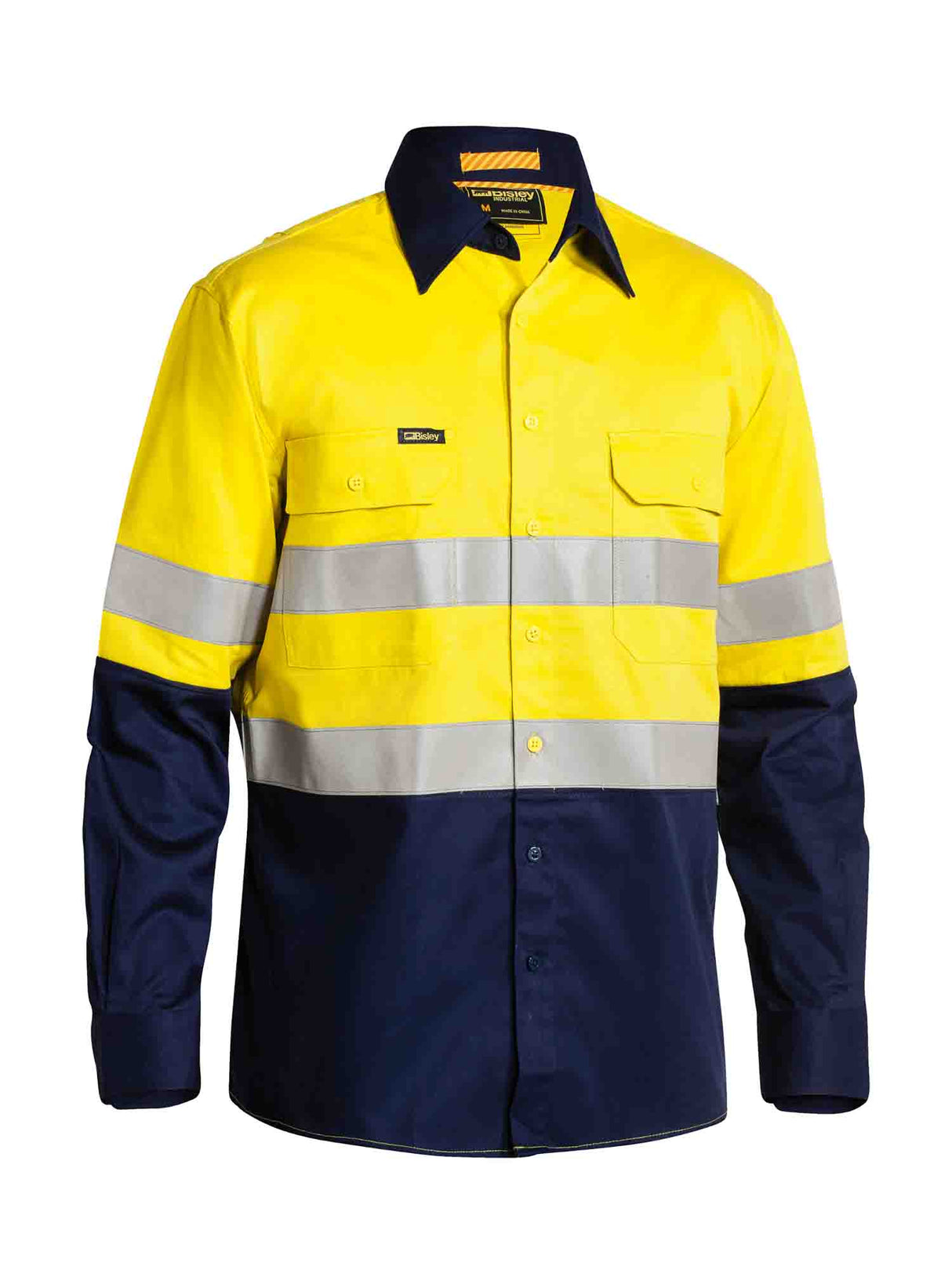 Mens Long Sleeve Taped Hi Vis Industrial Cool Vented Shirt