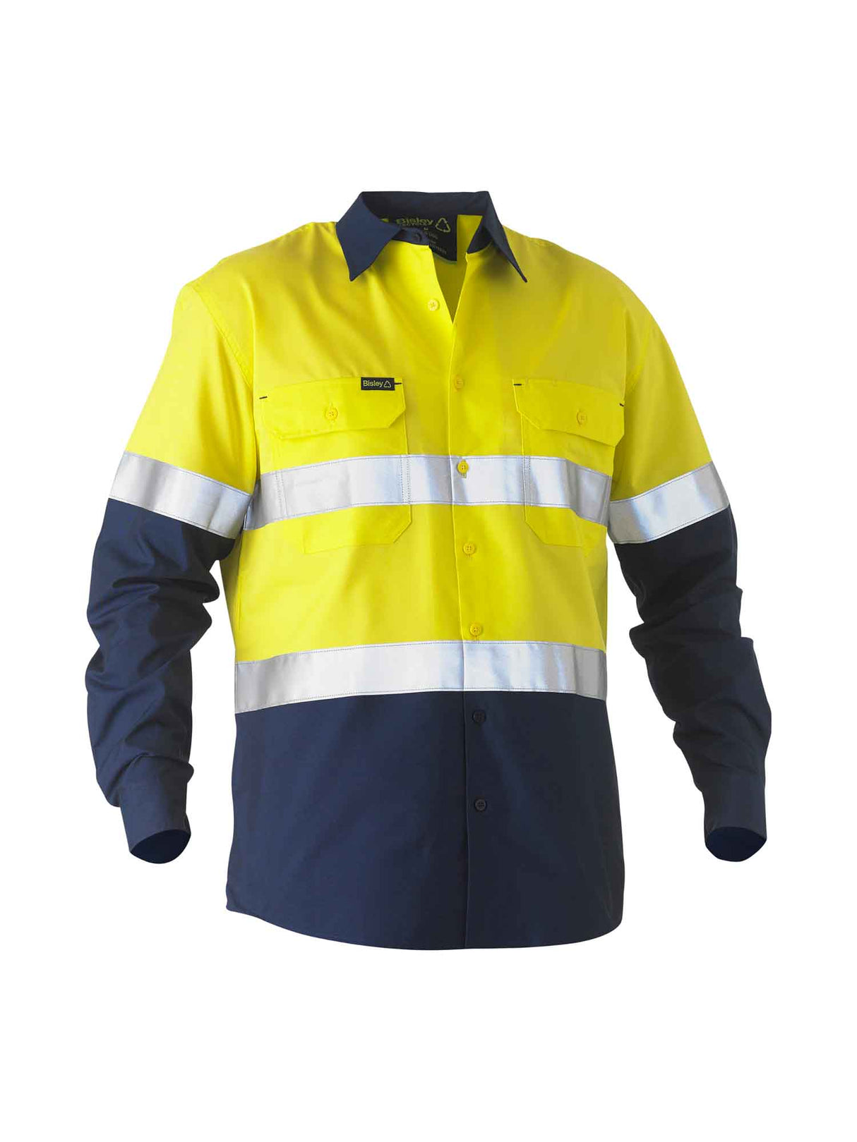 Mens Long Sleeve Recycle Taped Two Tone Hi Vis Drill Shirt