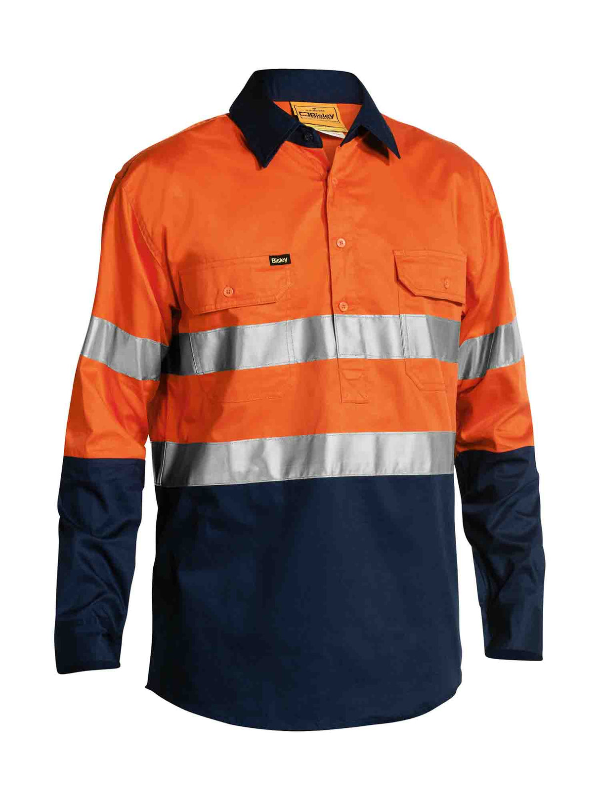 Mens Long Sleeve Taped Hi Vis Closed Front Cool Lightweight Contrast Shirt