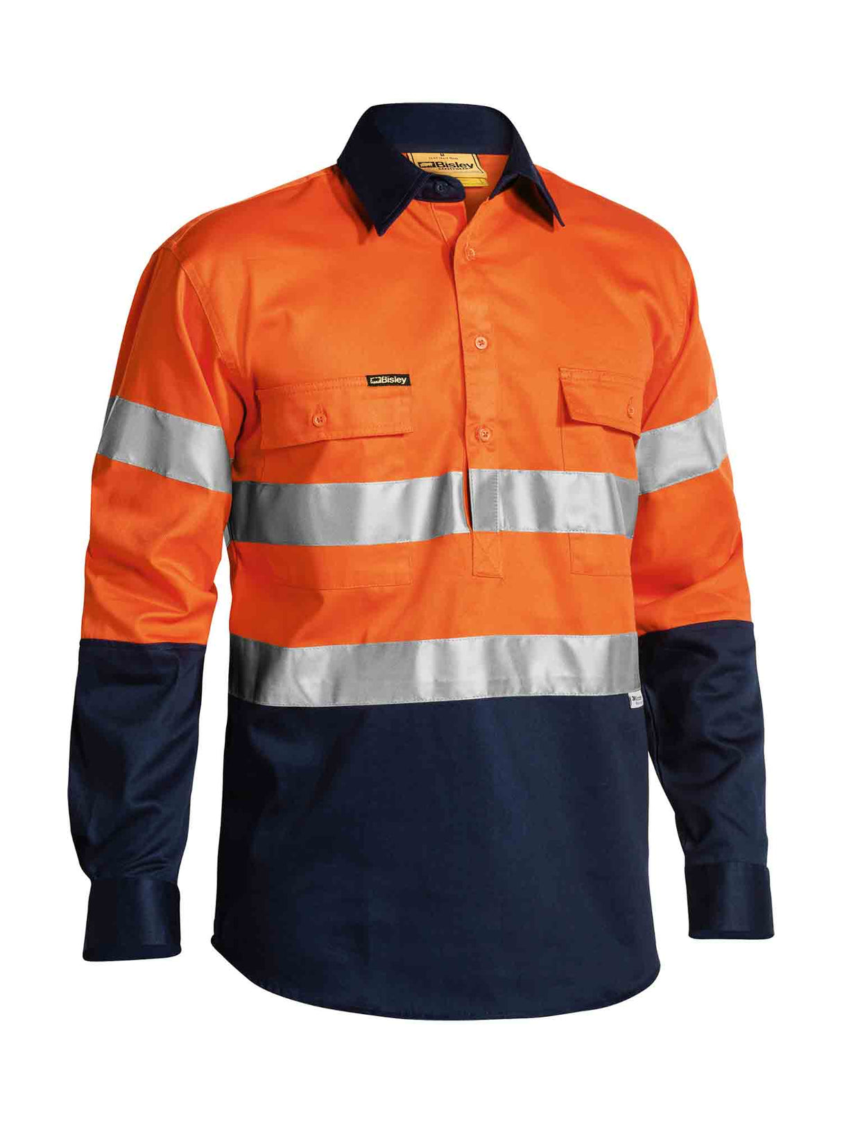 Mens Long Sleeve Taped Hi Vis Closed Front Drill Contrast Shirt