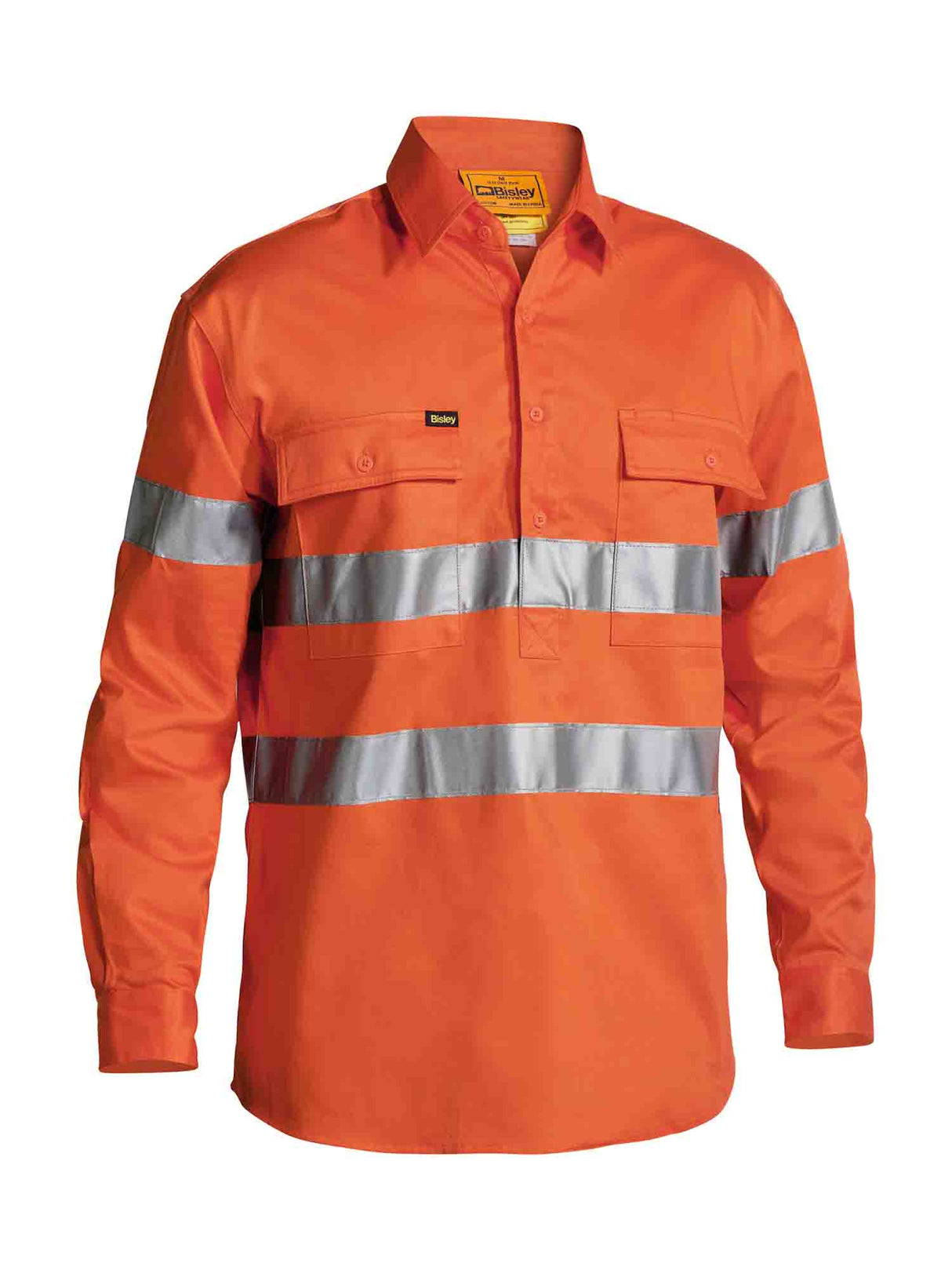 Mens Long Sleeve Taped Hi Vis Closed Front Drill Shirt