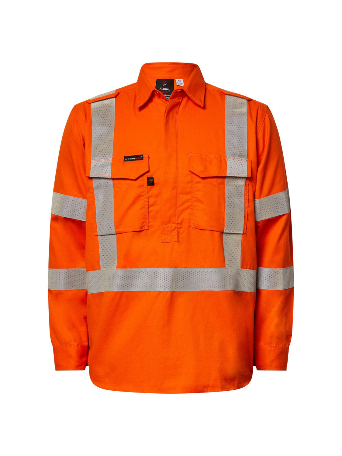 HRC2 Inherent Hi Vis Closed Front Reflective Shirt with X Pattern and Gusset Sleeves
