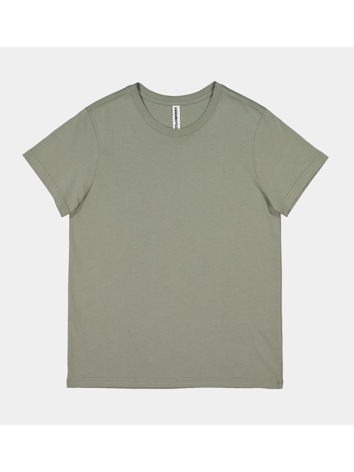 Womens Basis Short Sleeve Tee in a sage green color with a ribbed crew neckline.