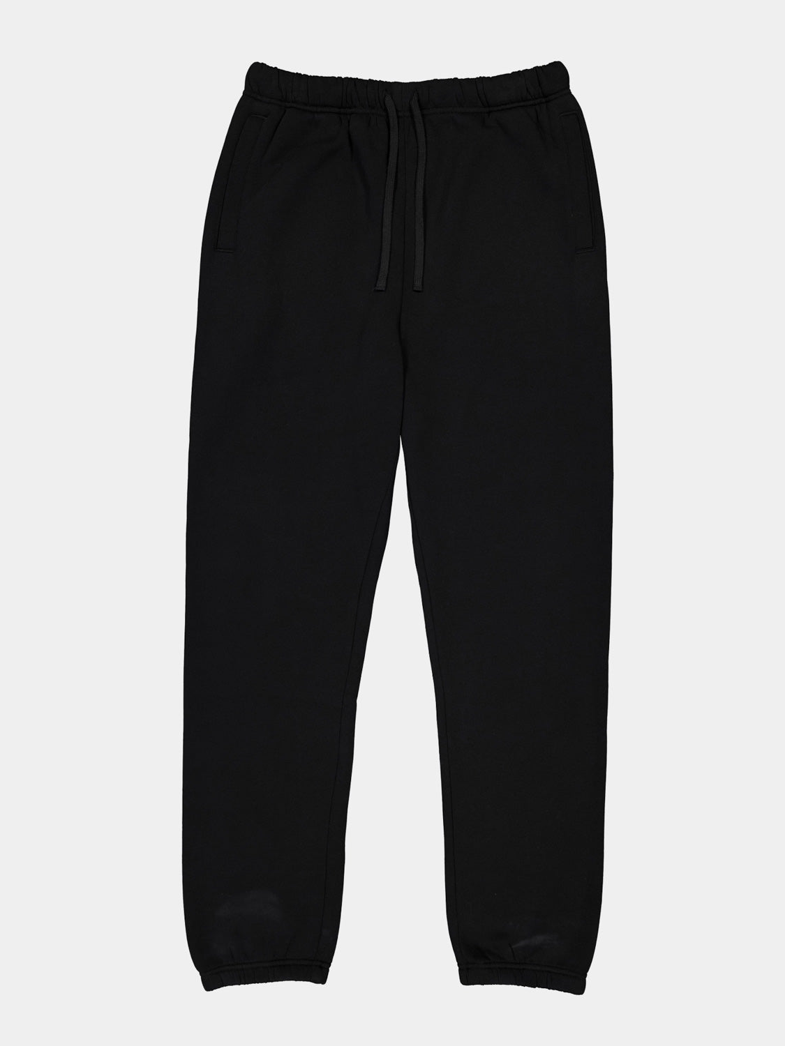 Mens Basis Track Pant in black with an elastic drawstring waist and cuffed ankles.