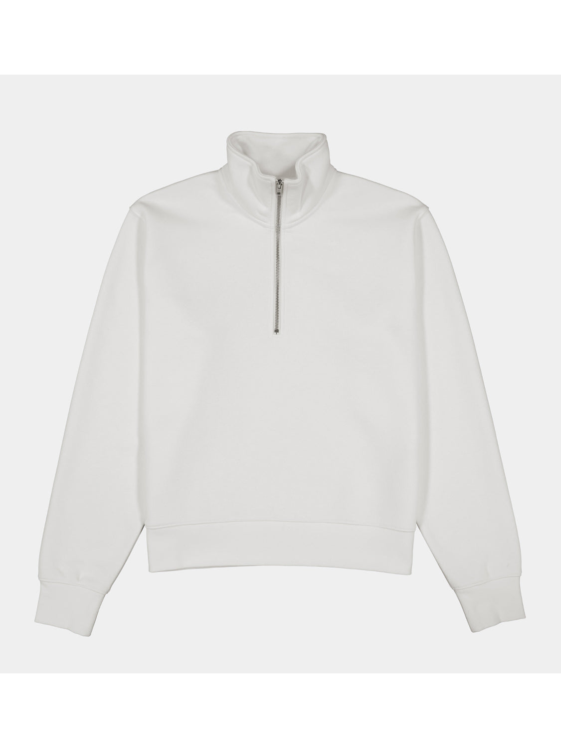 Womens Everyday 1/4 Zip in white with a relaxed fit and ribbed cuffs.