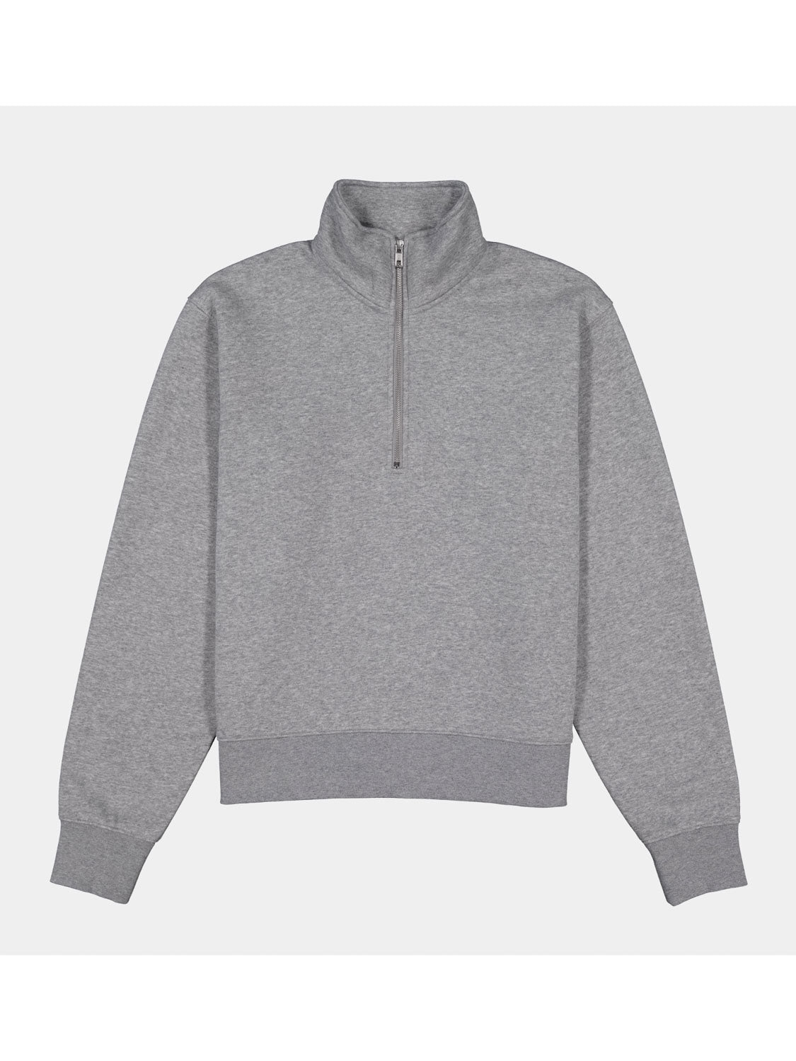 Womens Everyday 1/4 Zip in grey heather with a relaxed fit and ribbed cuffs.