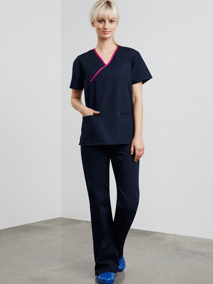 Ladies Contrast Crossover Scrubs Top