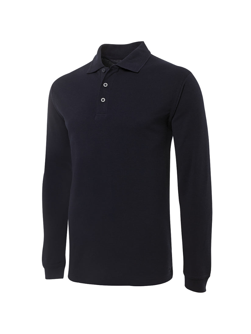 JB's Wear - A navy blue long-sleeved polo shirt with a collar and two buttons.