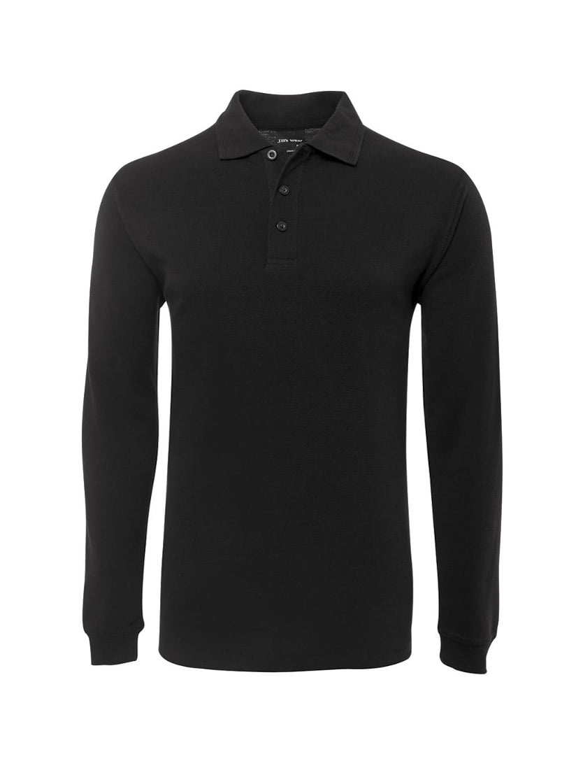 JB's Wear - Black long sleeve polo shirt with a three-button placket.