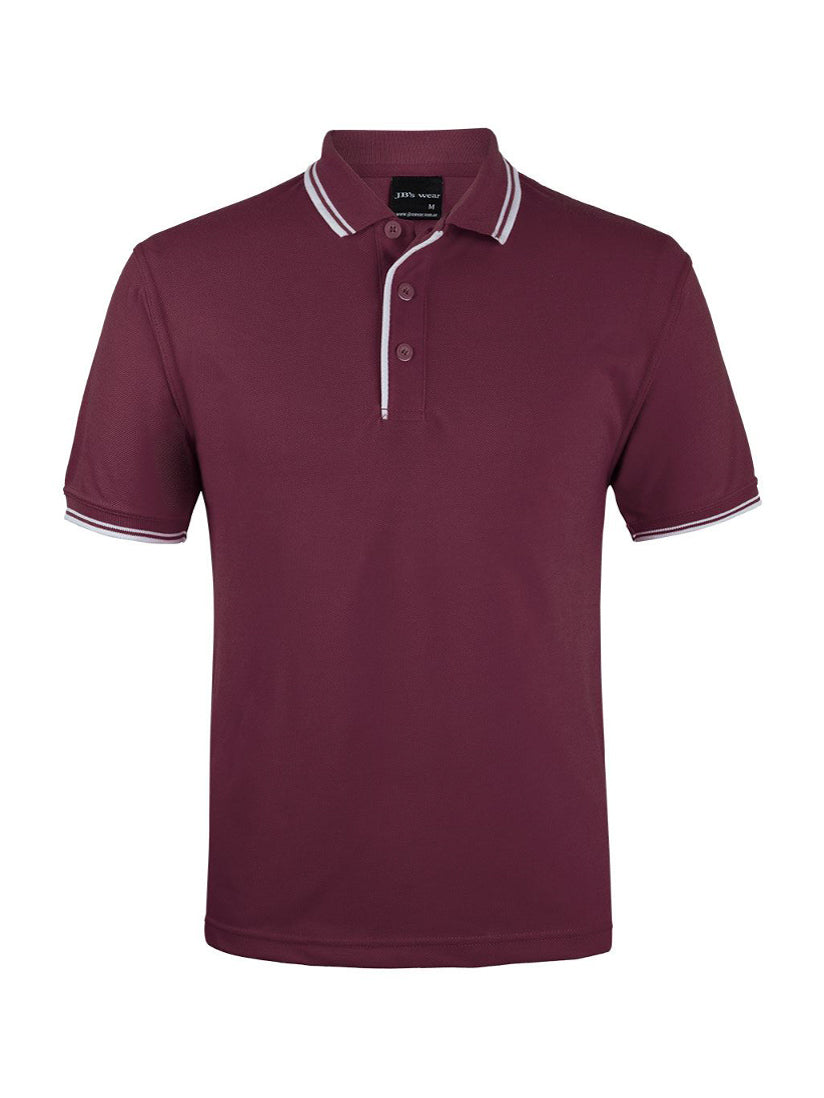 JB's Wear - Maroon polo shirt with white trim on collar and sleeves.