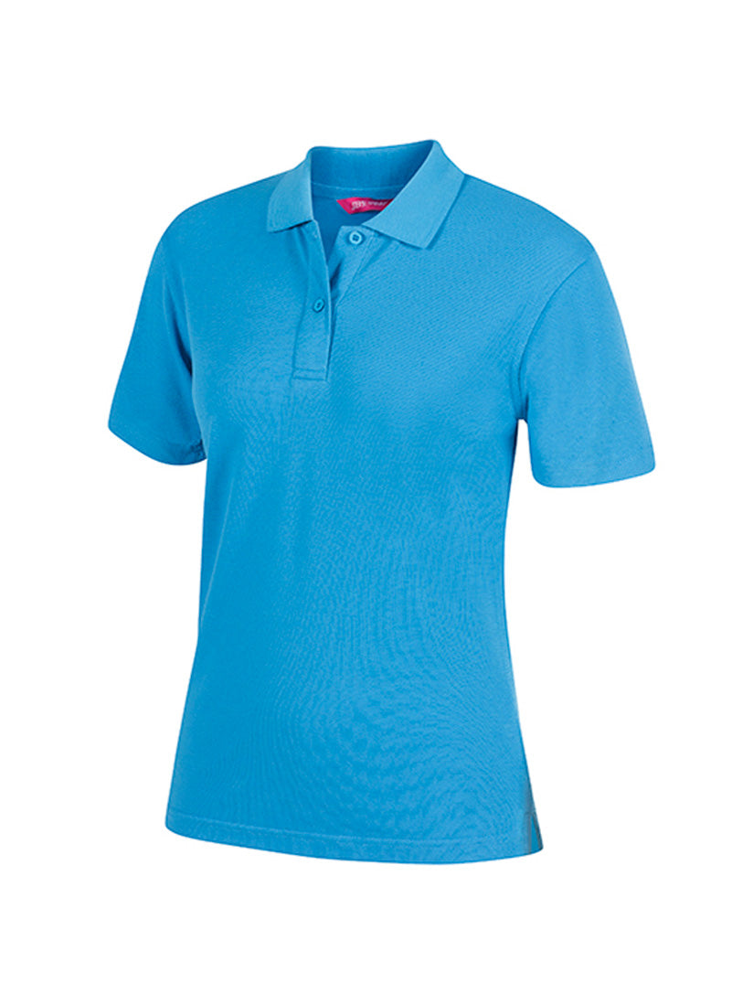JB's Wear - Ladies blue short-sleeved polo shirt with a collar and two buttons.