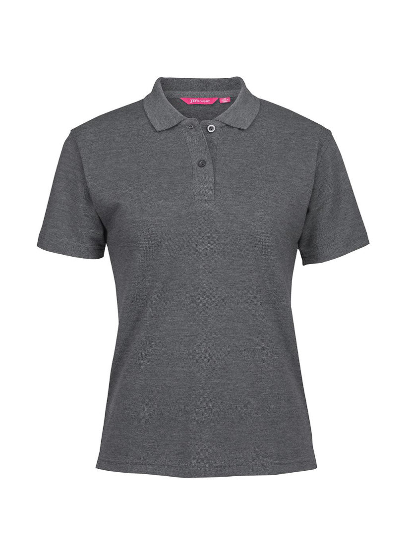 JB's Wear - Ladies' dark grey short-sleeved polo shirt with a collar and two buttons.