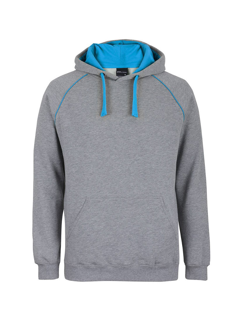 JB's Wear - Grey hoodie with blue contrast piping, drawstrings, and hood lining.