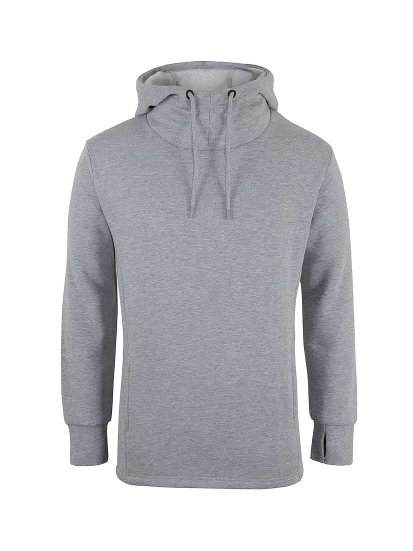 JB's Wear - Grey Podium Sports Hoodie with a high collar and drawcord.