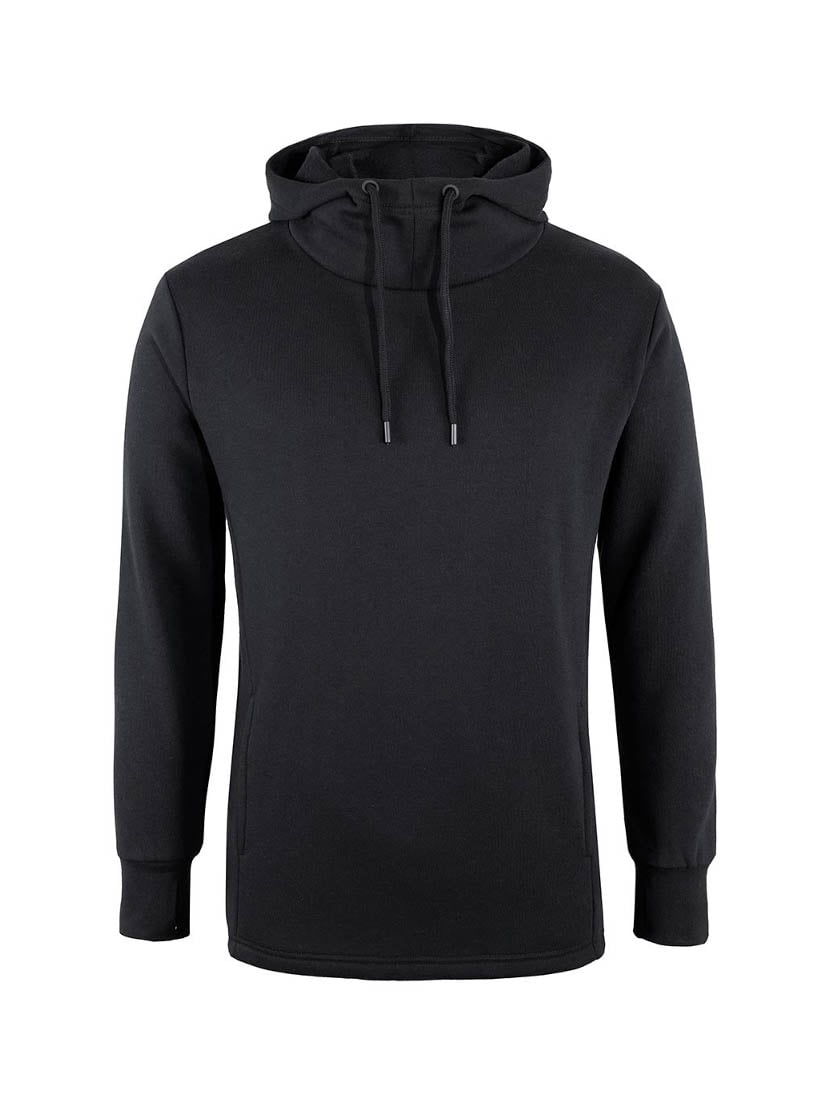 JB's Wear - Black Podium Sports Hoodie with a high collar and drawcord.