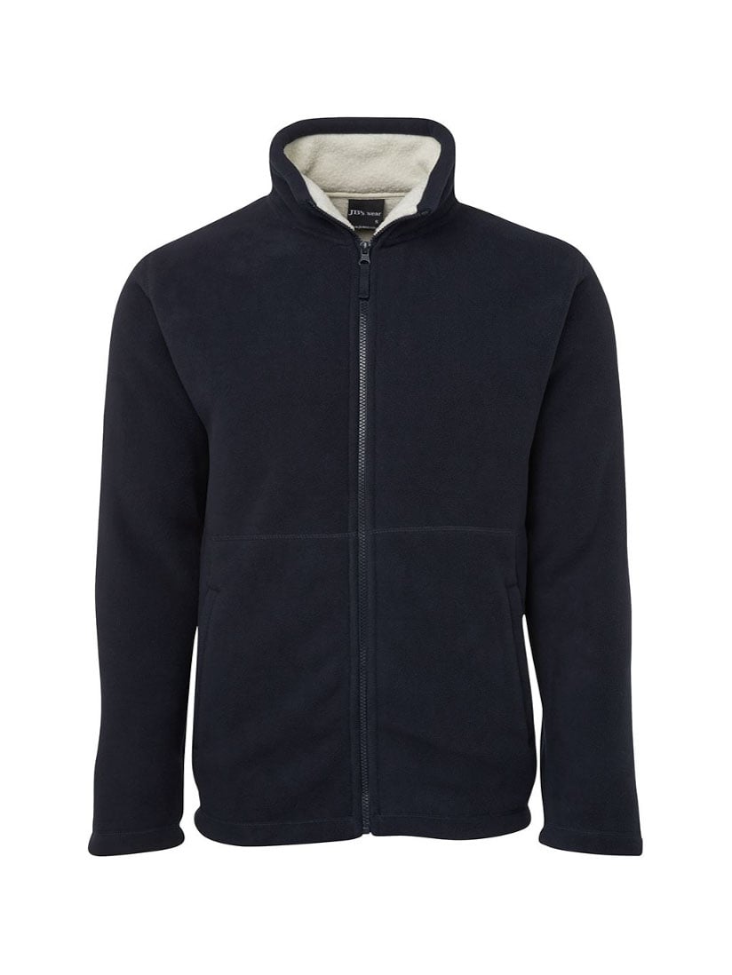 JB's Wear - Navy blue full-zip fleece jacket with a cream-colored fleece-lined collar.