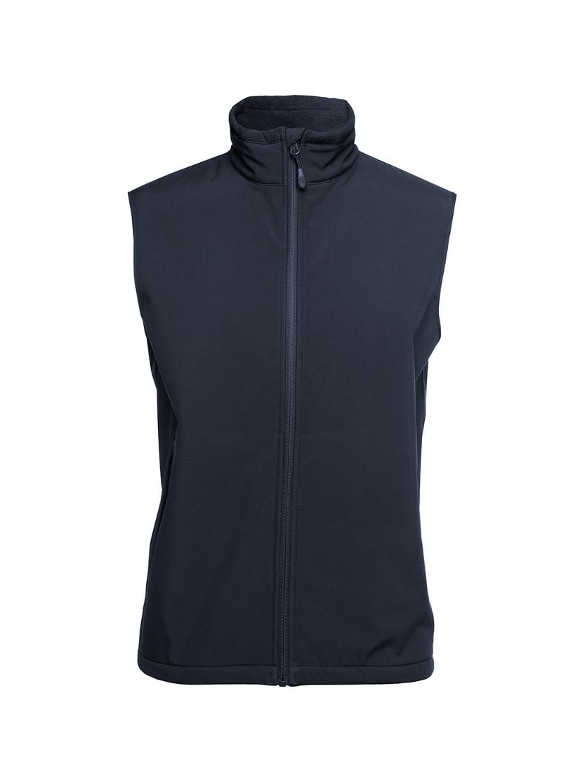 JB's Wear - Navy blue three-layer softshell vest with a full zip and stand-up collar.