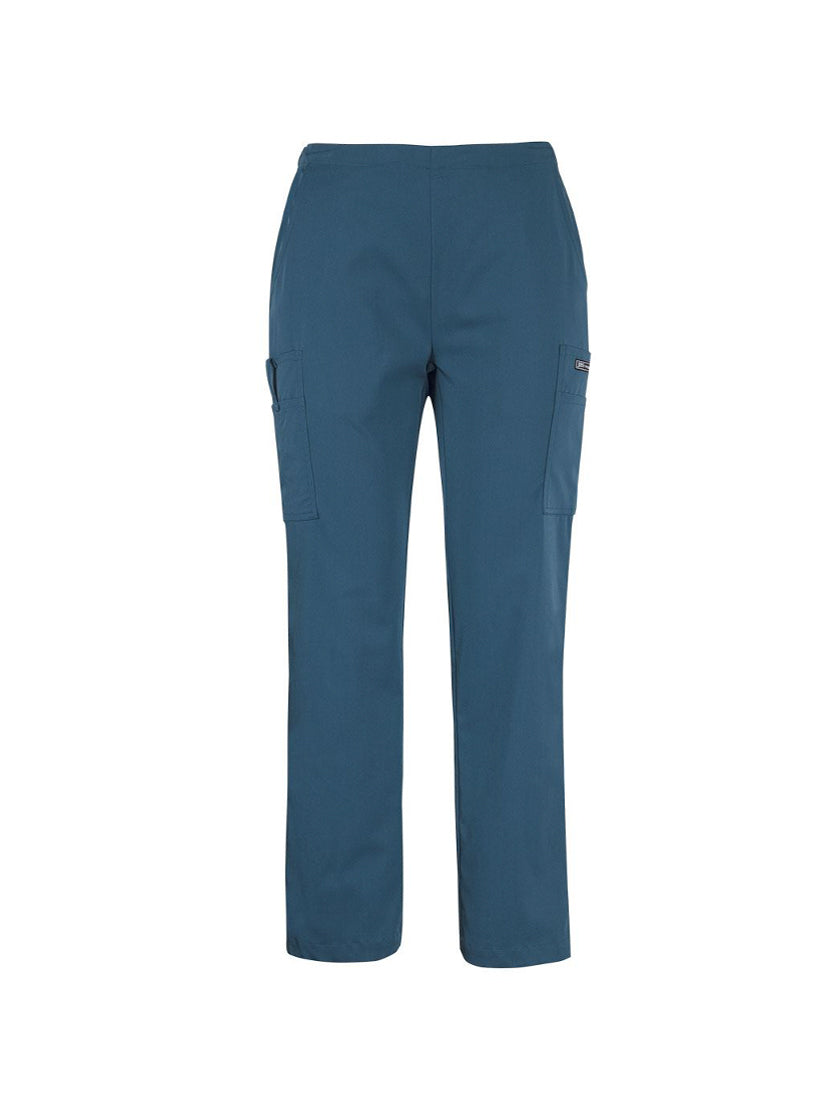 JB's Wear - Ladies' teal cargo scrub pants with elastic waistband and multiple pockets.