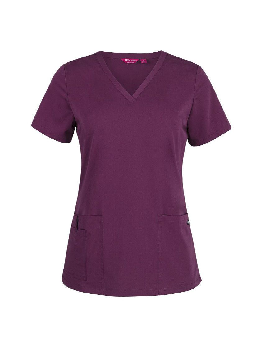JB's Wear - Ladies purple V-neck scrub top with two front pockets.